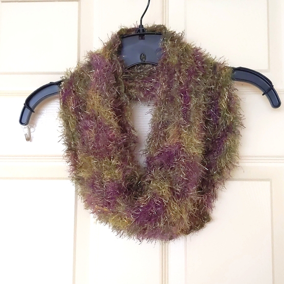 NWT. Charlotte Russe Multi color fluffy scarf with sparkling gold. - Picture 4 of 5